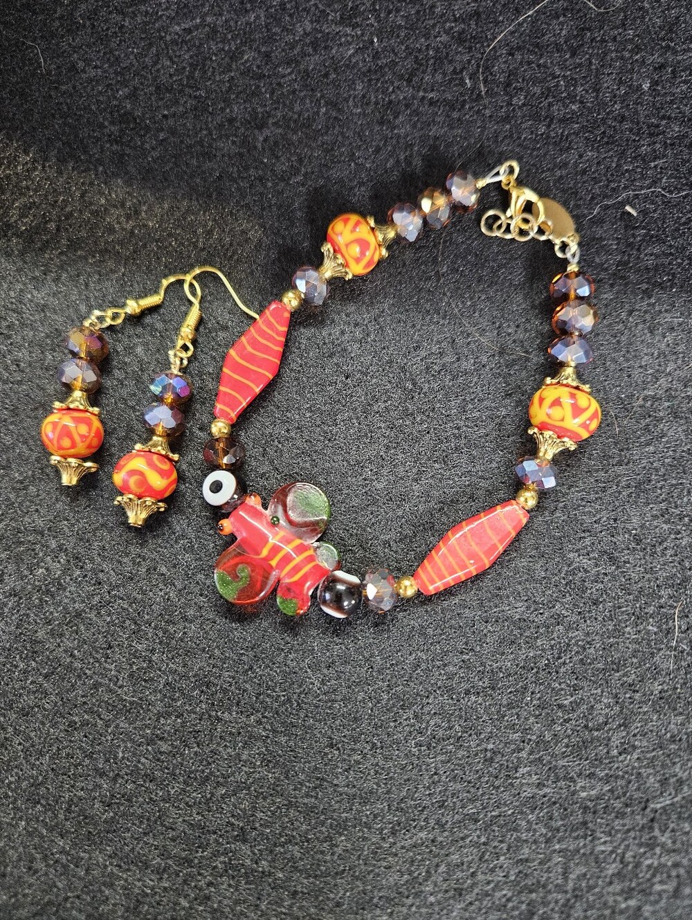 Red Glass Floral Statement Bracelet - Women Jewelry